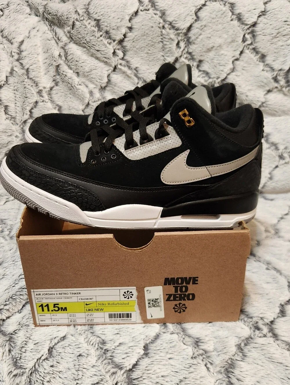 Air Jordan 3 Retro Black and Metallic Silver Sneakers